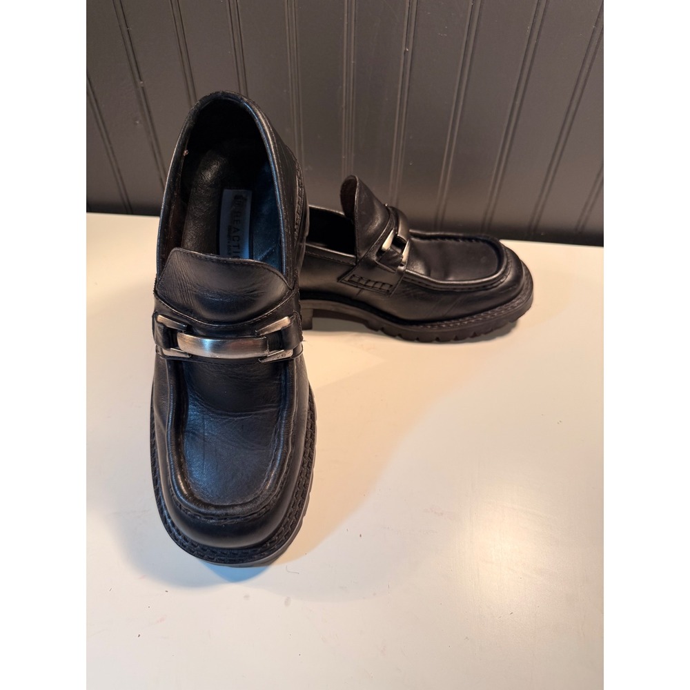 Kenneth Cole Reaction Mens Black Leather Lug Sole Bit Loafers Size 8